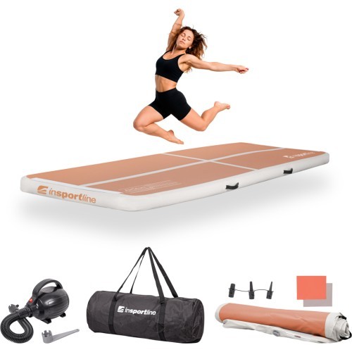Pripučiamas mankštos kilimėlis inSPORTline Airstunt 300 x 100 x 10 cm Mocha Mousse su elektrine pompa