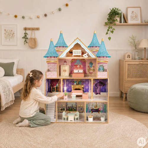 Деревянный кукольный домик замок Bella 4 этажа 5 комнат 15 предметов мебели ECOTOYS