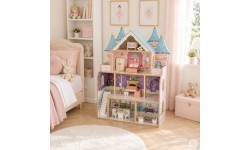 Drewniany domek dla lalek zamek Bella 4 piętra 5 pomieszczeń 15 mebelków ECOTOYS