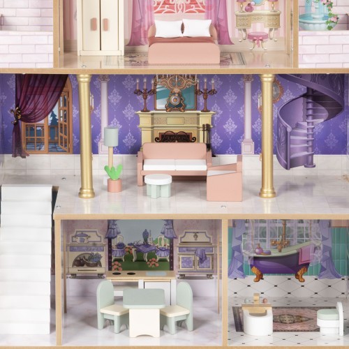 Деревянный кукольный домик замок Bella 4 этажа 5 комнат 15 предметов мебели ECOTOYS