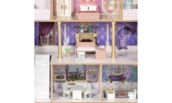 Drewniany domek dla lalek zamek Bella 4 piętra 5 pomieszczeń 15 mebelków ECOTOYS