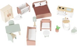 Medinis lėlių namelis pilis Bella 4 aukštai 5 kambariai 15 baldų ECOTOYS