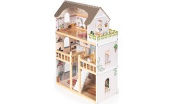 Drewniany domek dla lalek Laura 3 piętra 5 pomieszczeń 15 mebelków ECOTOYS
