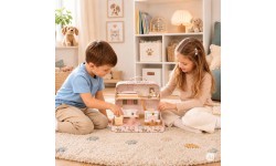 Lėlių namelis lagamine su mediniais baldais ir 20 priedų rinkiniu ECOTOYS
