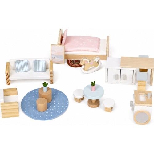 Lėlių namelis lagamine su mediniais baldais ir 20 priedų rinkiniu ECOTOYS