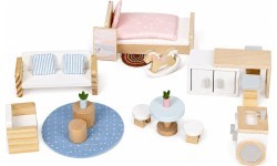 Domek dla lalek w walizce piętrowy drewniane mebelki zestaw 20 akcesoriów ECOTOYS