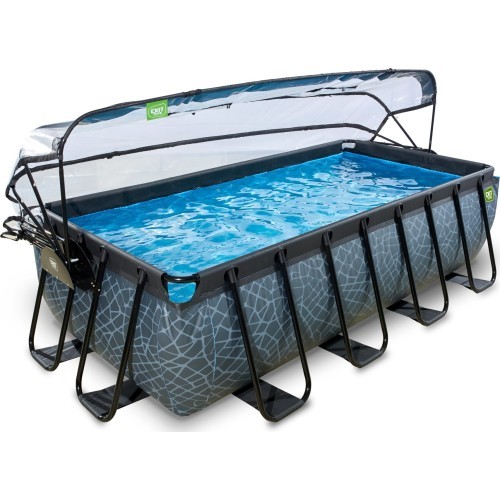 EXIT Akmeninis baseinas 400x200 cm su kupolu ir smėlio filtro siurbliu - pilka Rėminis baseinas Stačiakampio formos 7020 L