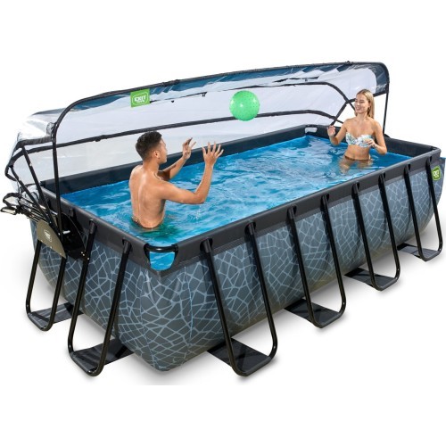 EXIT Stone pool 400x200 cm with dome and sand filter pump - grey Framed pool Rectangular 7020 L