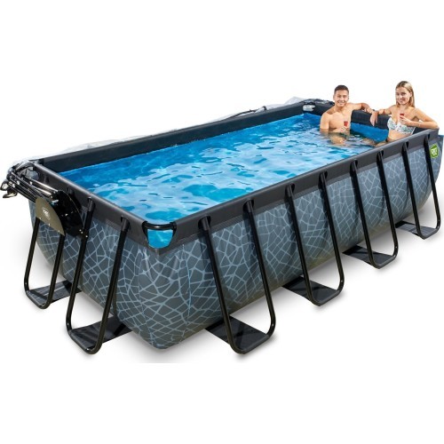 EXIT Stone pool 400x200 cm with dome and sand filter pump - grey Framed pool Rectangular 7020 L