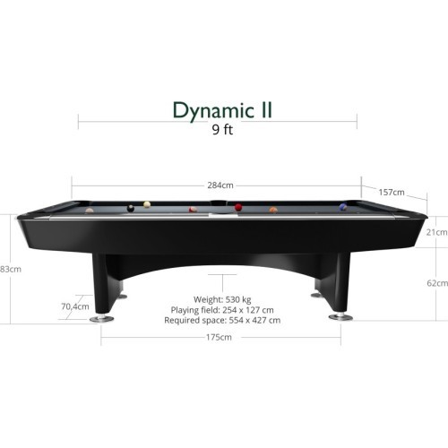 Billiard Table Dynamic II, shining black, Pool, 9 ft, Simonis 860 tournament blue