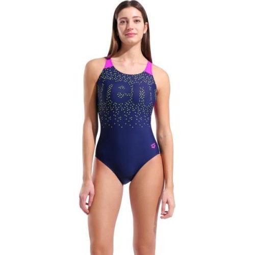 Moteriška maudymosi kostiumėlio viršutinė dalis Painterly Swim Pro Back, tamsiai mėlyna-fuksijos 38 - 790