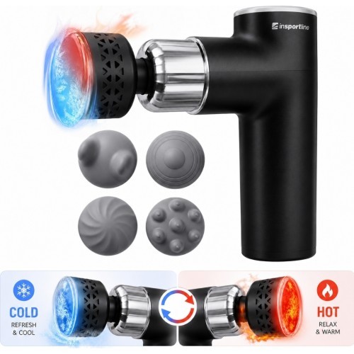 Массажный пистолет с насадкой для нагрева/охлаждения inSPORTline ChillFrost • 1800 мАч • 1600–2800 об/мин • До 6 мм - Чёрный