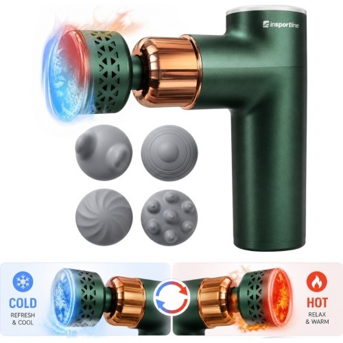 Masažo pistoletas su šildomu/vėsinamu antgaliu inSPORTline ChillFrost • 1800 mAh • 1600–2800 RPM • Iki 6 mm - Žalia