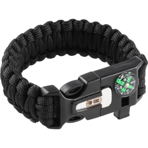 Paracord virvė M-Tac Bran su kaladėle, kompasu ir švilpuku, juoda