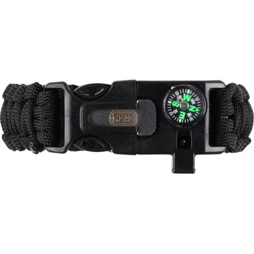 Paracord virvė M-Tac Bran su kaladėle, kompasu ir švilpuku, juoda