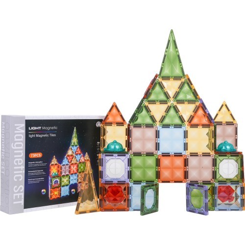 3D magnetinių kaladėlių rinkinys su pašvietimu, 75 vnt.