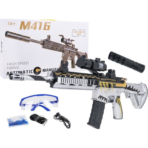 M416 pilkas šautuvas vandens rutuliukams + priedai
