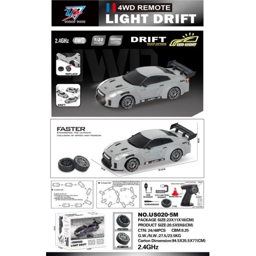 Nuotoliniu būdu valdomas driftinis automobilis 1:20 su šviesos funkcija, žalias