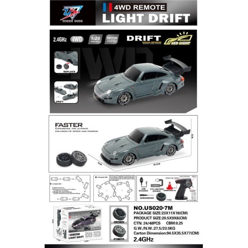 R/V driftinis automobiliukas 1:20 su šviesos funkcija, žalias