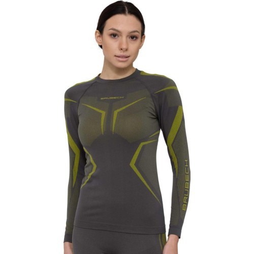 Women’s Long-Sleeve Performance Shirt Brubeck Dry LS1736W - Grey/Lime