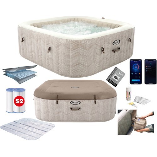 Pripučiamas kvadratinis SPA baseinas hidromasažas 6 asm. 196x71 cm premium priedai INTEX 28472