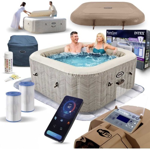 Pripučiamas kvadratinis SPA baseinas su hidromasažu 4 asm. 175x71 cm INTEX 28446
