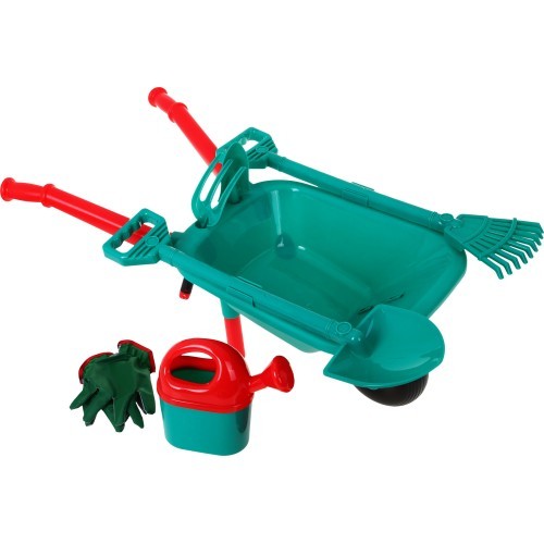 Тачка, лопатка и грабли, набор аксессуаров