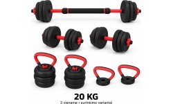 Adjustable Dumbbell, Barbell & Kettlebell 3-in-1 Set - 20 kg
