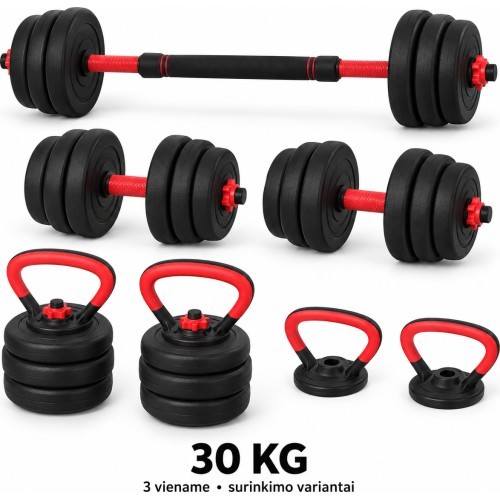 Разборная гантель, штанга и гиря, набор 3 в 1 - 30kg
