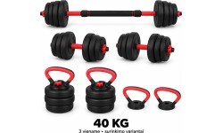 Reguliuojamas FiTKER® hantelis, štanga ir giria, rinkinys 3-in-1 - 40kg