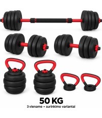 Разборная гантель, штанга и гиря, набор 3 в 1 - 50kg