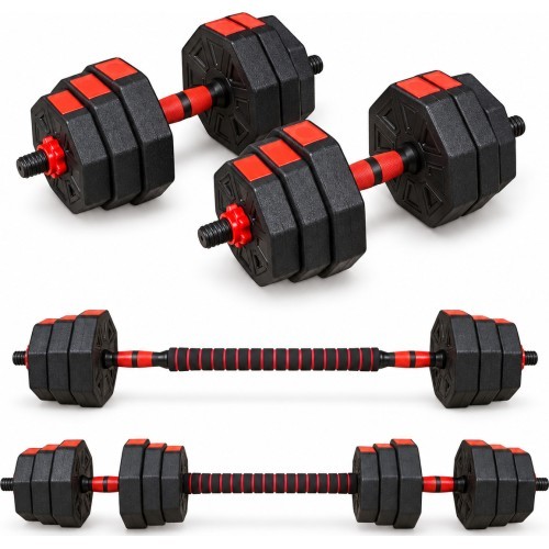 Reguliuojamas HEX hantelių ir štangos komplektas „2 viename“ - 50kg