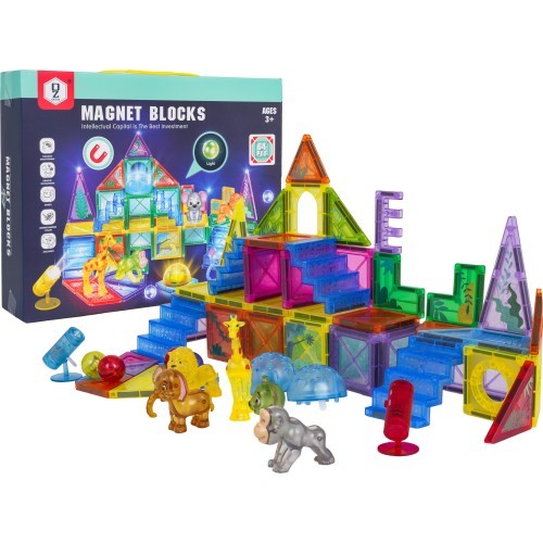 3D ZOO magnetinių kaladėlių rinkinys 64 vnt.