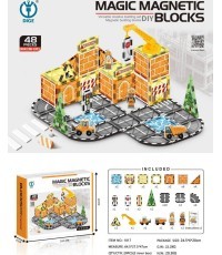 Statybų aikštelės magnetinių blokų rinkinys, 48 vnt.