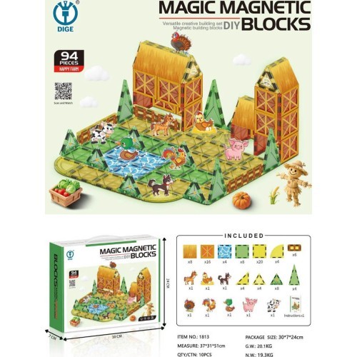 Magnetinių kaladėlių rinkinys „Ūkis", 94 vnt.