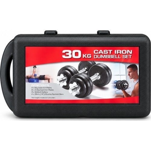 Reguliuojamų ketaus hantelių komplektas FiTKER® su dėklu - 30kg