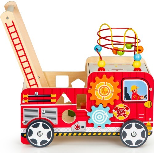 Wooden Educational Pushchair With Blocks Eco Toys Fire Brigade