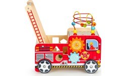 Деревянная развивающая каталка с кубиками Eco Toys Пожарная бригада