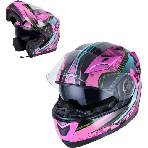 Модульный мотоциклетный шлем W-TEC Pezzon Magenta - Розово-чёрный
