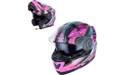 Atverčiamas motociklininko šalmas W-TEC Pezzon Magenta - Rožinė-juoda