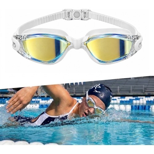 Plaukimo akiniai inSPORTline Clariflow Mirror - White with blue mirrored lenses