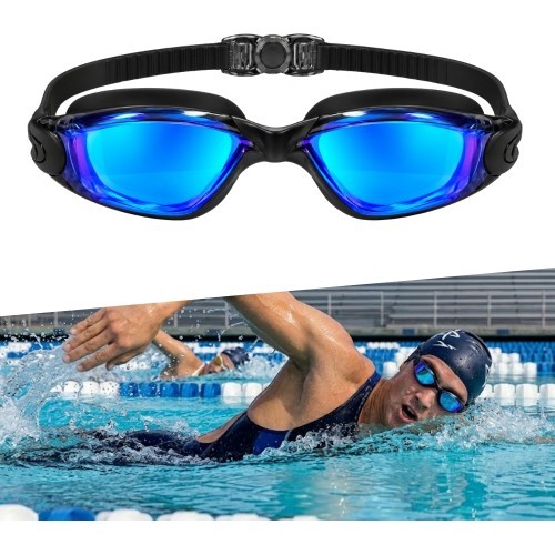 Plaukimo akiniai inSPORTline Clariflow Mirror - Black with blue mirrored lenses