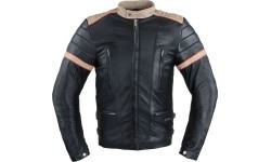 Men’s Leather Jacket W-TEC Hellsto - Black with Beige and Orange Stripe