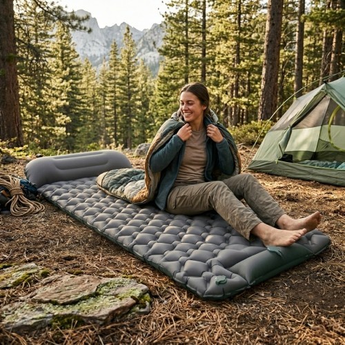 Надувной коврик для сна со встроенным насосом inSPORTline Soultea 190 x 60 x 6 cm - Sandy