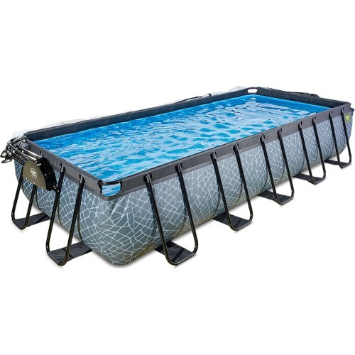 EXIT Stone pool 540x250 cm with dome and sand filter pump - grey Framed pool Rectangular 12600 L