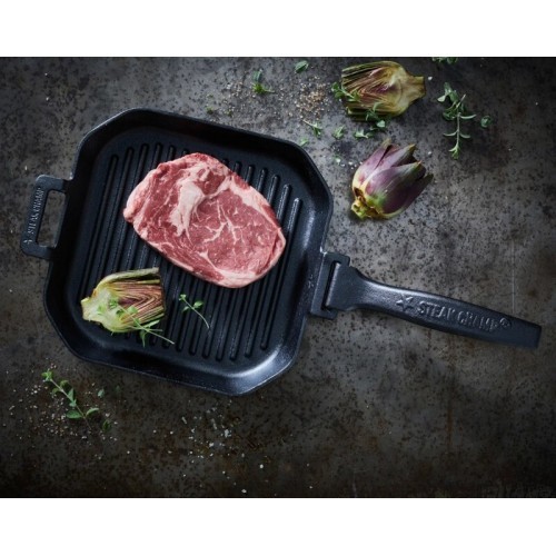 Rifliuota ketaus keptuvė nuimama rankena Steak Champ