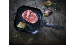 Ribbed cast iron grill pan with removable handle Steak Champ