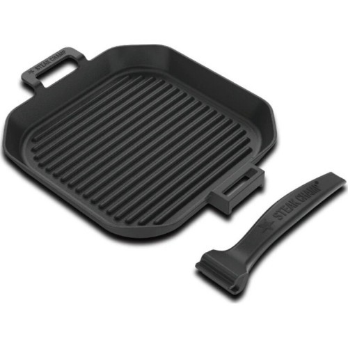 Ribbed cast iron grill pan with removable handle Steak Champ