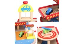 Wooden garage, large parking lot with elevator + cars Ecotoys