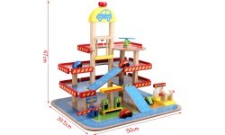 Wooden garage, large parking lot with elevator + cars Ecotoys